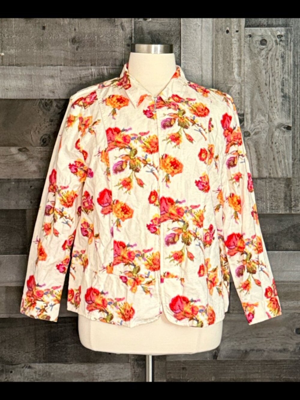 CJ Banks rainbow floral zip up jacket Xlarge coastal cowgirl western cottagecore